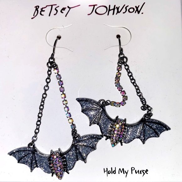 Betsey Johnson Jewelry - Betsey Johnson Halloween Iridescent Rhinestone Bat Goth Costume Earrings